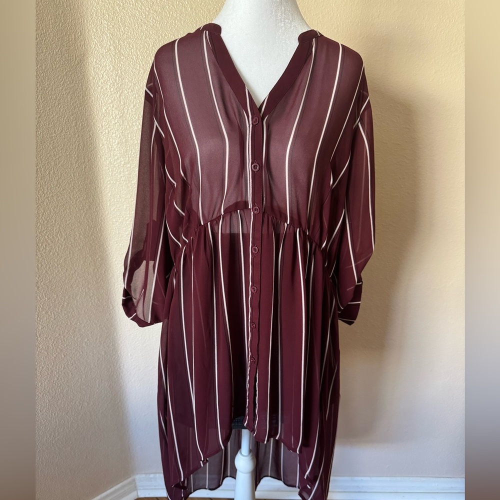 Torrid Burgundy and White Striped Tunic